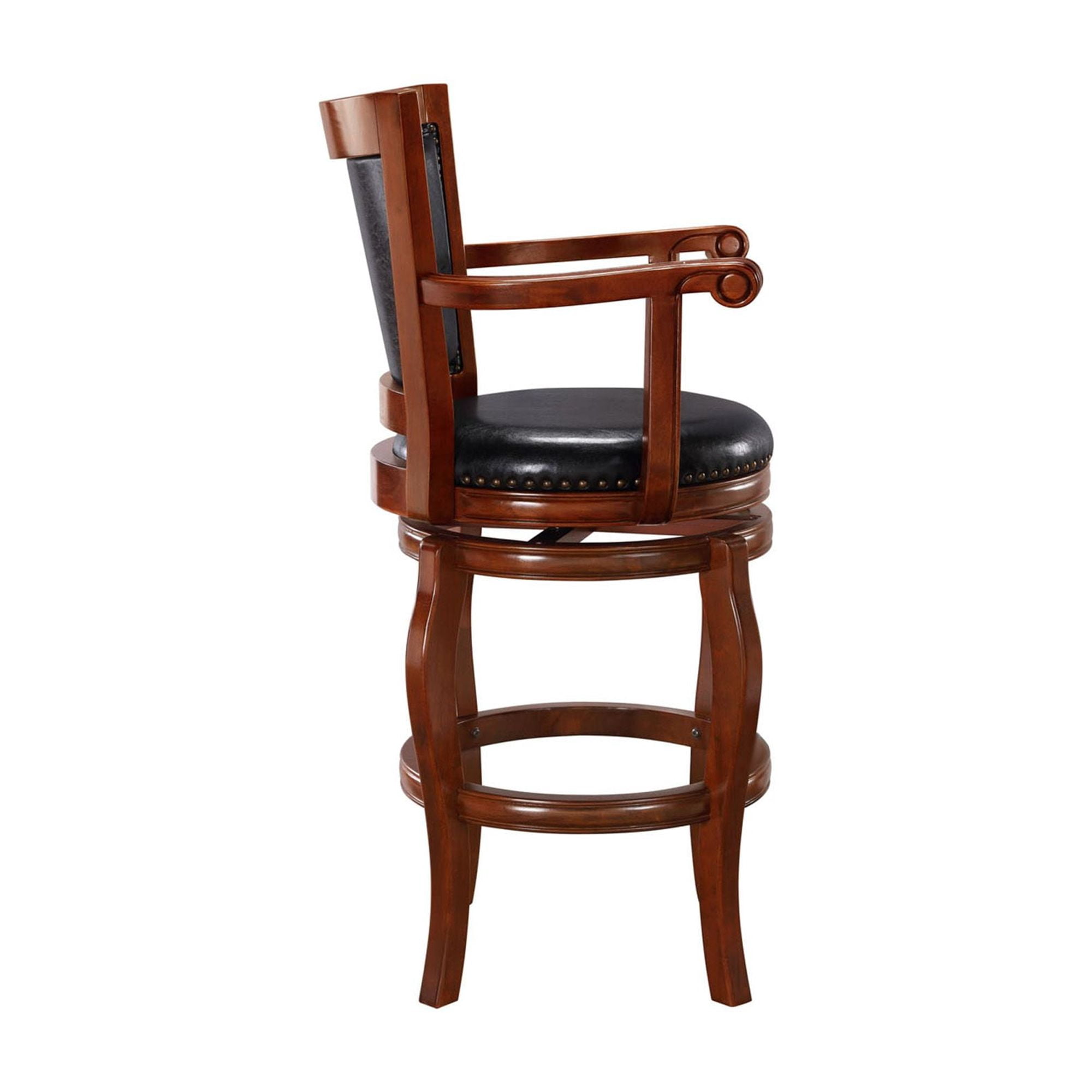 Boraam Jones 29in. High Back Swivel Wood Bar Stool with Arms - Black/Cherry Finish