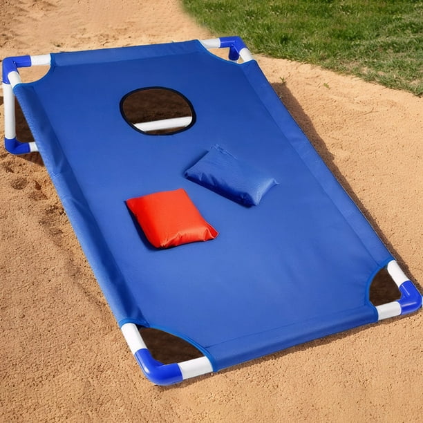 Juego de mesa Cornhole portátil con 3 bolsas rojas y 3 azules. Juego de lanzamiento al aire libre. Juego de Cornhole portátil para niños, adultos y familias.