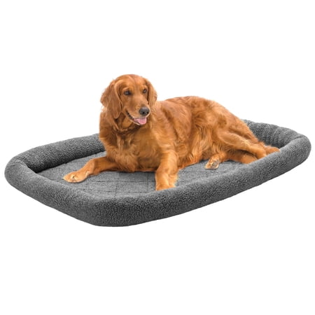 FurHaven Pet Products Faux Lambswool Bolster Crate Pet Bed - Gray, Extra Large