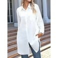 thumbnail image 4 of Women'S Casual Shirt Dress Collar V Neck Button Down Loose Long Sleeve Mini Dresses White M, 4 of 6