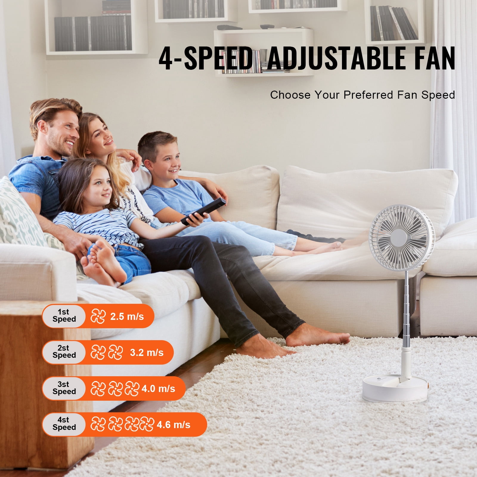 KFFKFF 3 in 1 Foldable Pedestal Fan, 7200mAh Rechargeable Portable Telescopic Fan, Foldable Oscillating Standing Fan with Remote Control Quiet Timer Fan for Home Kitchen Outdoor Camping
