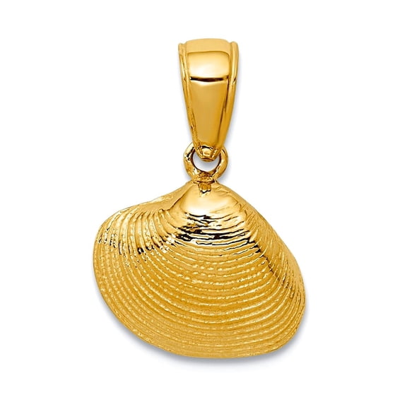 10k Gold Small Clam Shell Pendant Necklace 16.5x11.5mm Wide Pendant for Women - 1.0 Grams
