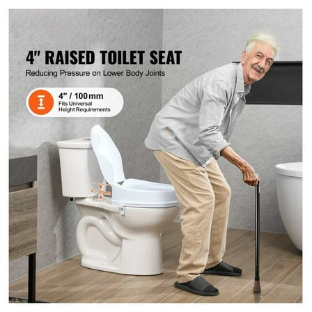 Raised Toilet Seat 4 Inch, 300 lbs Capacity, Toilet Seat Riser for Elderly & Handicap - Screw Rod Locking, Universal Fit, with Seat