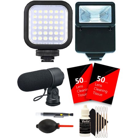 Compact LED Light + Slave Flash + Microphone + Top Cleaning Kit for Nikon D3300 D3200 D3100 D5500 D5300 D5200 D5100 Camera