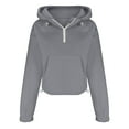 thumbnail image 6 of Ashirexll Hoodies for Women, Half Zipper Sweatshirts Long Sleeve Cropped Hoodie Winter Warm Pullover Tops with Pockets Gray L, 6 of 7