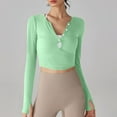 thumbnail image 2 of JGGSPWM Women's Workout Shirt Sexy Cutout Irregular V-Neck Long Sleeve Crop Top Slim Fit Athletic with Thumb Hole Trendy Base Layer Green S, 2 of 6