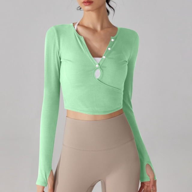RXIRUCGD Haut à Col Rond pour Femmes, Couleur Unie, Décontracté, Sport, Protection Solaire, Manches Longues, Vert, Taille : m