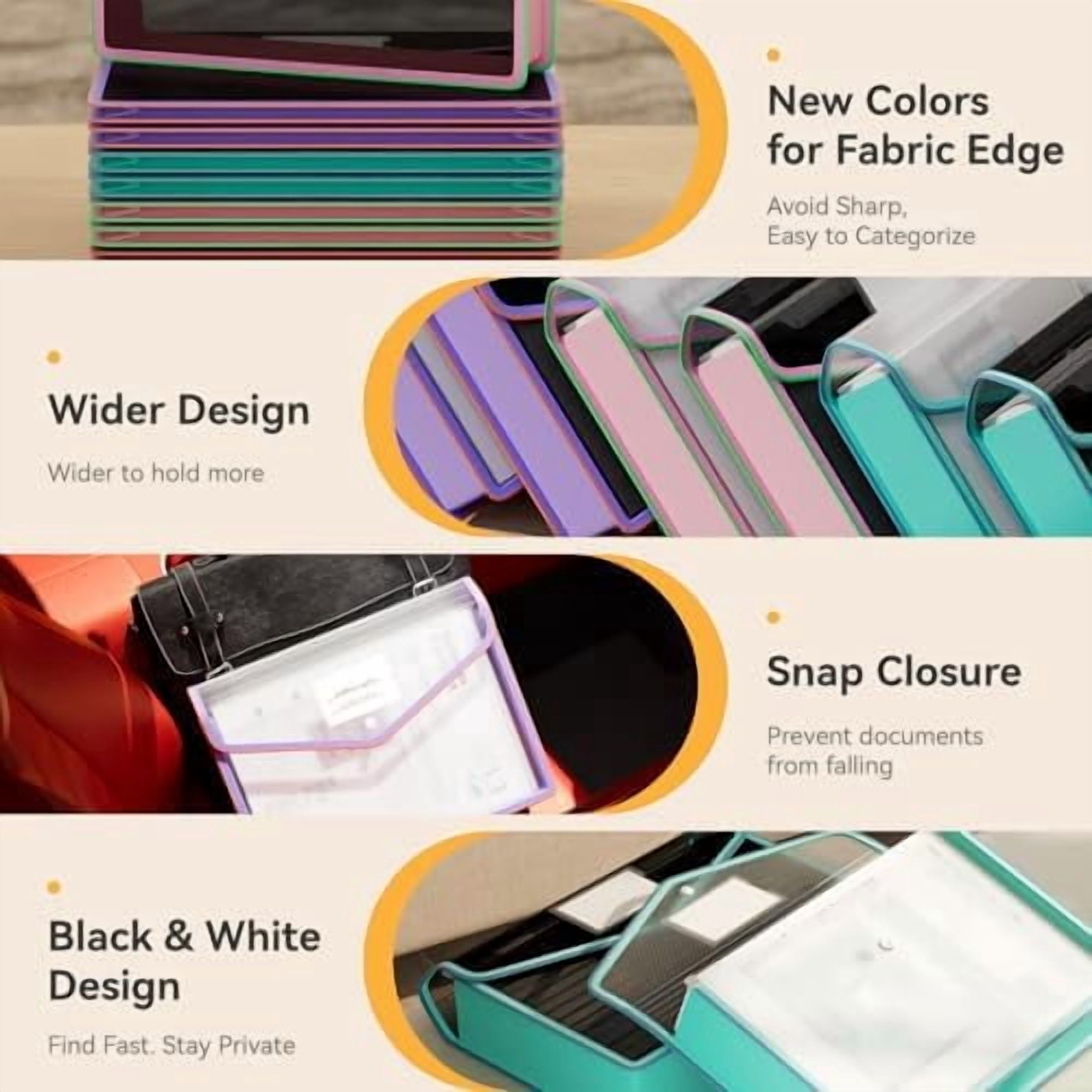 8 Pack File Folder, Large Capacity Folders for Documents, Document Folder with Snap Closure, Color-Bordered Expanding File Folders, Folder Organizer Fit Letter/A4 Size - Clear Black