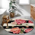 thumbnail image 4 of Round Rugs 3 Ft, Flower Stripes Non Slip Area Rugs for Kitchen Bedroom Entryway, Black White Geometric Pink Rose Floral Washable Carpet Runner Rug Floor Mats for Bedroom Home Decor, 4 of 9