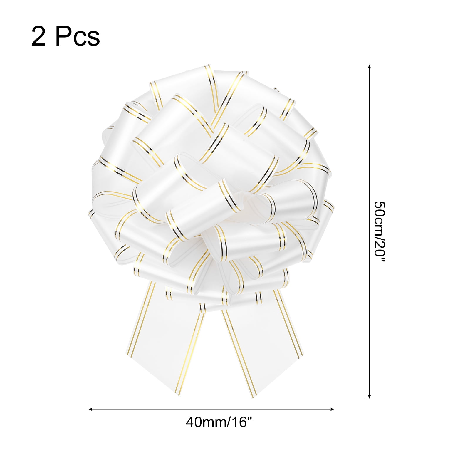 2pcs 16 Inch Giant Large Pull Bow Big Metallic Car Bows Ribbon with Gold Edge for Gift Christmas, White
