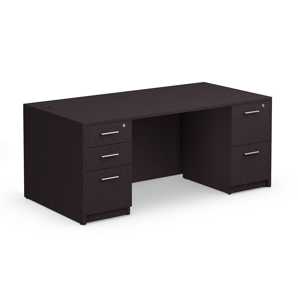 NBF Double Pedestal Executive Office Desk - Durable Laminate Computer Desk With Two Drawers - Office Desk with Storage and File Cabinet - Gray Finish Work Desk for Home (72" W)