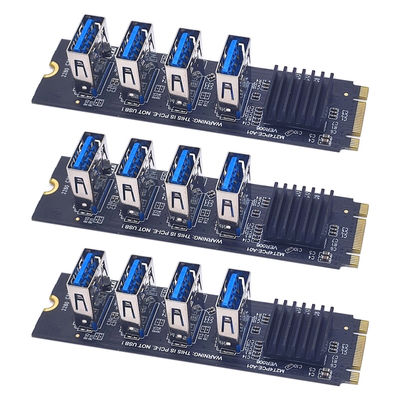 3PCS M.2 NVME KEYM to 4Port PCIE Adapter Card Slot 1 TO 4 USB3.0