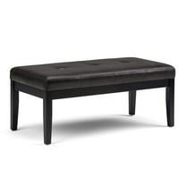 Simpli Home Lacey Faux Leather Tufted Ottoman Bench in Black