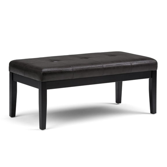Simpli Home Lacey Faux Leather Tufted Ottoman Bench in Black