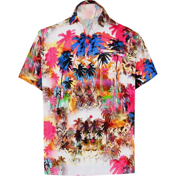 HAPPY BAY Men's Hawaiian Shirt Luau Beach Shirts Casual Short Sleeve Button Down Collar Shirts for Men S Forest Fine Arts, Multicolor