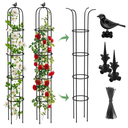 2 pcs garden trellis for climbing plants, 6.2 ft rustproof metal pipe with heavy duty plastic coated, garden outdoor indoor potted plant support, obelisk garden trellis for climbing vine