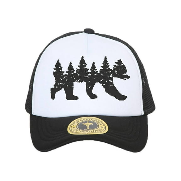 Top Headwear Forest Bear Silhouette Adjustable Trucker Hat - Black/White