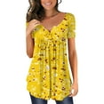 thumbnail image 2 of Wycnly Womens Blouses and Tops Dressy Comfy Lightweight Flowy Swing Button up Henley Shirts Pullover Tunic Summer Floral Print V-Neck Short Sleeve Cute Tees Tops Yellow s, 2 of 5