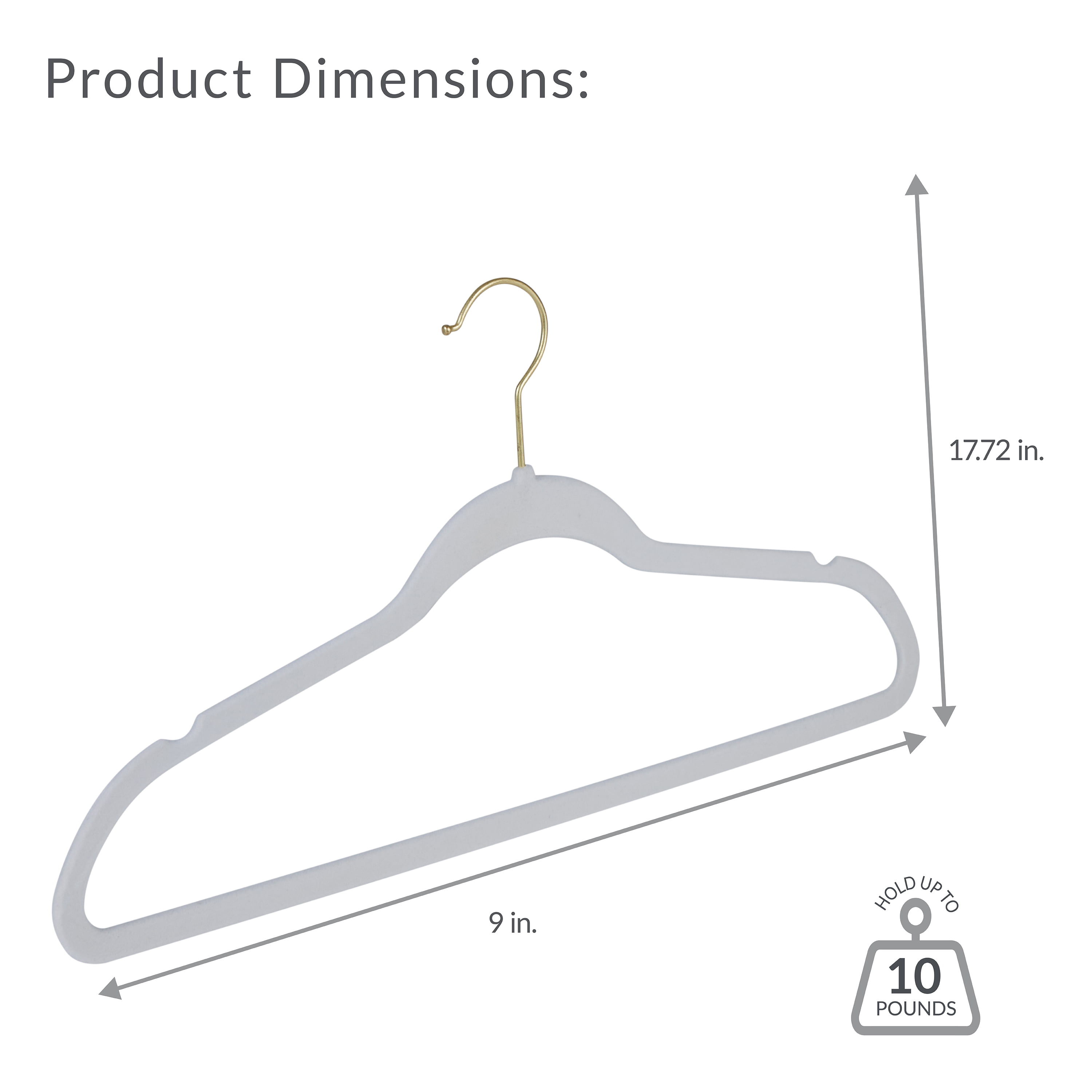 Simplify 25 Pack Slim Velvet Gold Hook Hangers in White