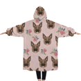 thumbnail image 2 of Oversized Wearable Blanket Hoodie,German Shepherd and Pioneer Flower Sherpa Blanket Hoodie with Super Pockets,Super Warm Fuzzy Pullover for Women & Men, 2 of 6