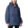 thumbnail image 3 of Tsivenald Women's Solid Color Hooded Long Sleeved Windproof Outdoor Sports Hiking Zipper Jacket With Pockets, Navy S-3XL, 3 of 7