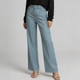 thumbnail image 5 of Cagogo Women's Wide Leg High Waisted Trousers with Pockets Striped Casual Streetwear Long Pants Vacation Travel Lounge Outfits Summer Clothes, Blue S, 5 of 6