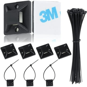 400 Pcs Cable Zip Tie Mounts with 6" Zip Ties, Outdoor Sticky Cable Clips Self Adhesive Wire Fasteners Cable Clips Management Anchors Organizer Holders Squares 200 Set -Black