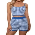 thumbnail image 1 of Women Summer 2Pcs Tracksuit Houndstooth Spaghetti Straps Cropped Tank Tops and Elastic Waist Shorts Set Black M, 1 of 8