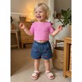 thumbnail image 5 of BemeyourBBs Toddler Baby Girl Summer Clothes 2 Piece Denim Outfits Short Sleeve T Shirt Tops and Bow Cherry Embroidery Jeans Shorts Set Toddler Girls Spring Summer Outfit, 5 of 9