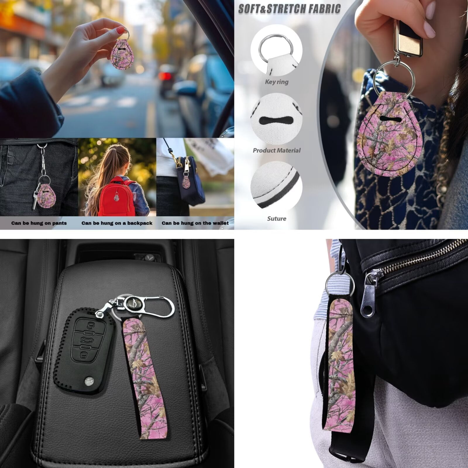 Jeiento 13 Pack Car Seat Cover Set for Front and Rear, Auto Interior Accessories Full Set for Women Men Car Seat Protective Covers Universal Fits for Most Vehicles, Pink Camo Oak Hunting Wood