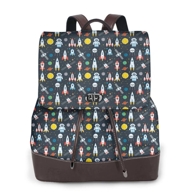Easygdp Rocket Space Mochila de Cuero para Mujeres, Bolso de Hombro, Bolsos de Mano de Moda para Trabajo y Viajes