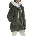 thumbnail image 2 of TQWQT Winter Jackets for Women, Women Winter Fleece Coat Casual Colorblock Plush Hooded Jacket Zipper Cardigan Outerwear Army Green XXXXXL, 2 of 6