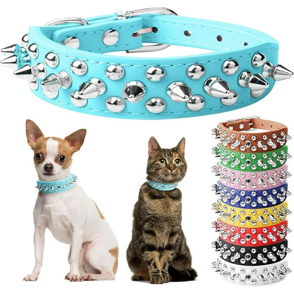 Spiked Dog Cat Collar Male Black Soft Leather Spike Puppy Collars Adjustable Mushroom Anti Bite Studded Dog Collars for Small Medium Large Dogs Chihuahua Yorkshire Pit Bull