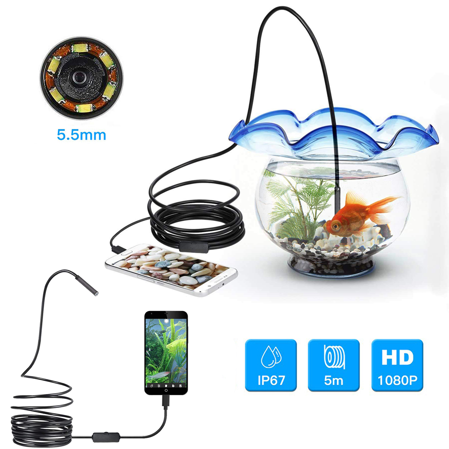 Endoscope Camera, Borescope USB Inspection Camera HD Waterproof Snake