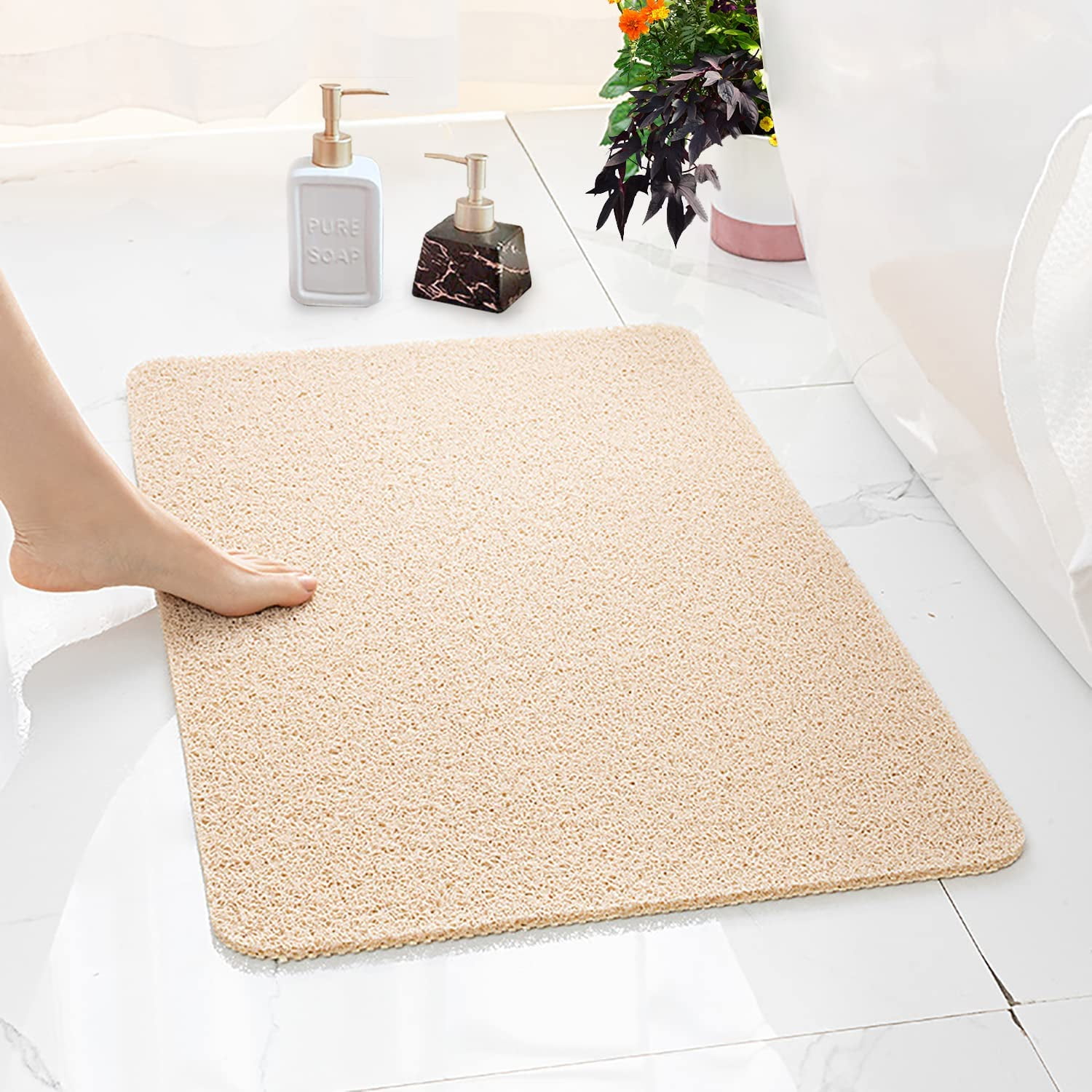 NonSlip Shower Mat, Soft Comfort Safety Bath Mat with Drainage Holes