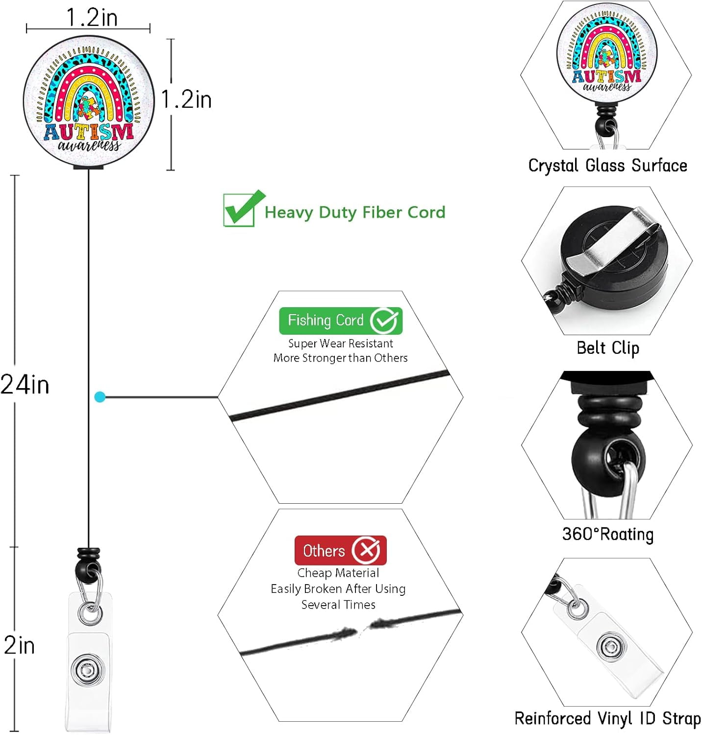 MaxxMarket ID Badge Holder with Lanyard, Autism Awareness Retractable Badge Holders Reels, Rainbow Breakaway Lanyards Keychain, Cute ID Holders for Women Teacher Nurse Nursing Doctor Student