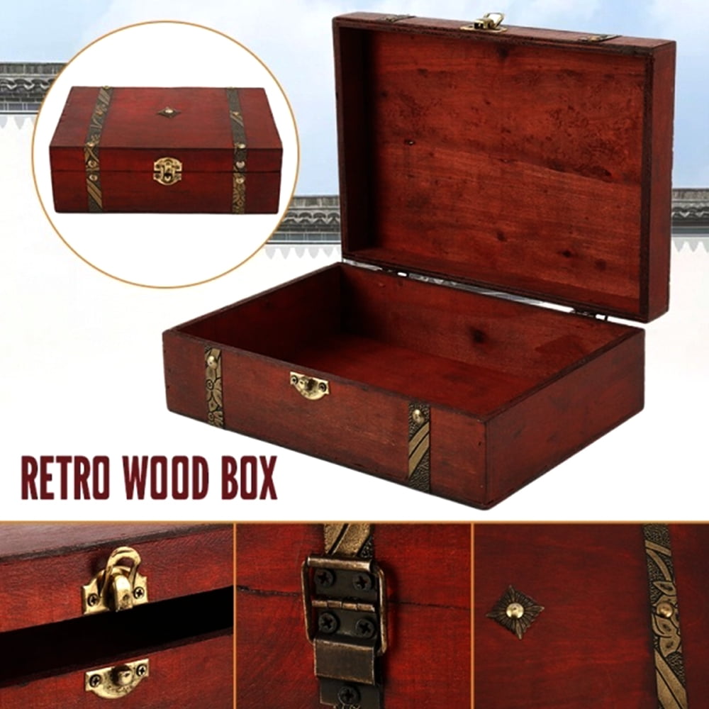 2p Wooden Jewellery Storage Box Vintage Treasure Chest Wood Case Organiser Ring 