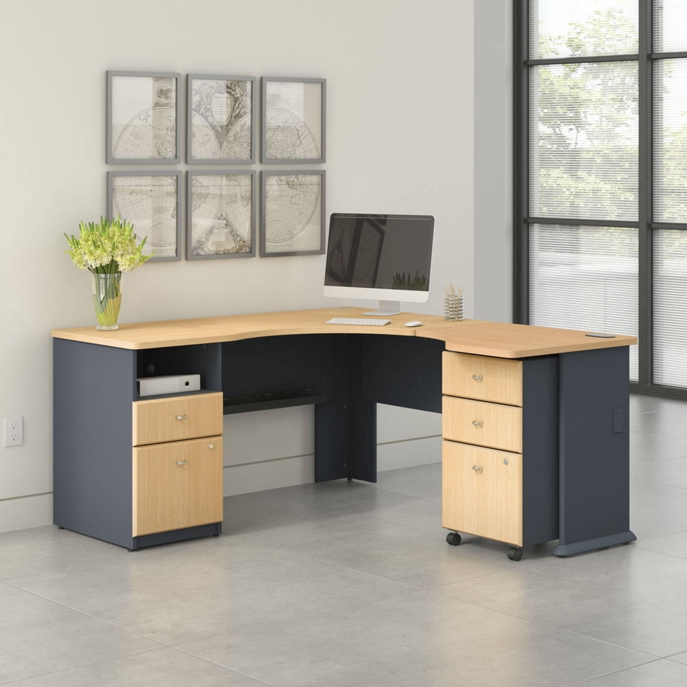 Access L Shaped Corner Desk with Pedestal and Mobile Pedestal in Beech - Walmart.com - Walmart.com