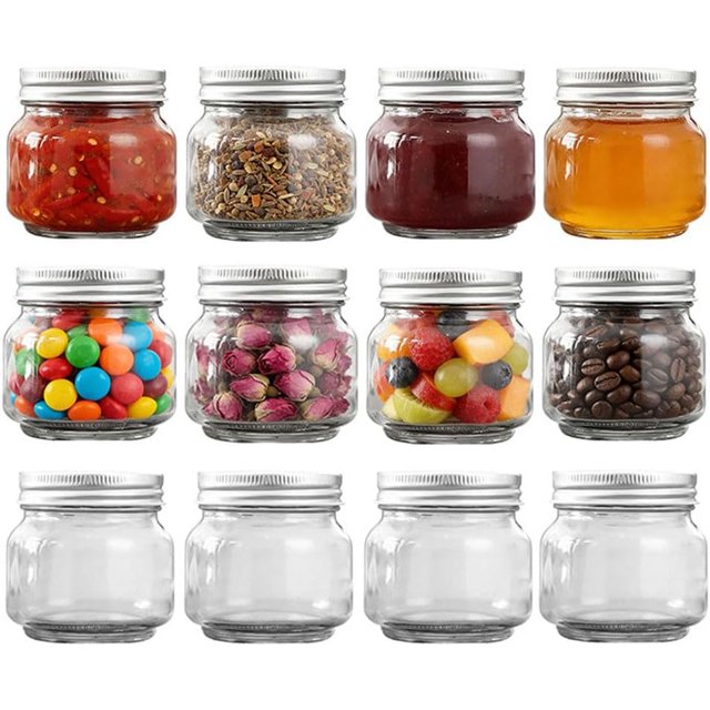 Juego de 12 Frascos de Vidrio con Tapa Hermética 250 ml, Mason Jars, Frascos de Almacenamiento de Alimentos para Encurtidos, Conservas, Mermeladas, Semillas, Miel y Manualidades