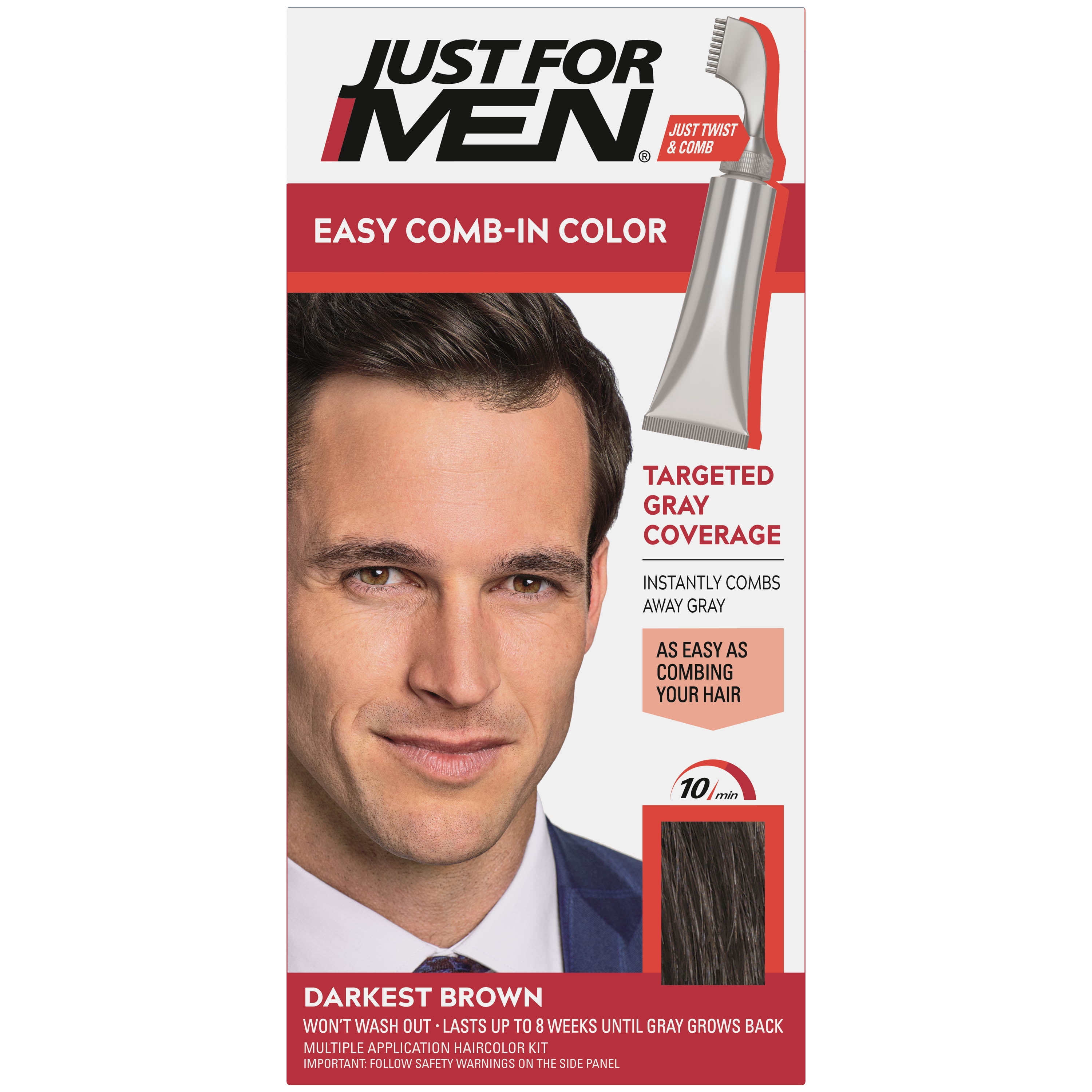 Just For Men Easy Comb-in Gray Hair Color with Applicator, Darkest Brown,  A-50 