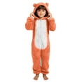 thumbnail image 6 of dazeni Girls Fuzzy Fleece Jumpsuit Cozy Zip up Onesie with Cute Bear Hooded Comfy Plush Sherpa Long Sleeve Romper Color Block One Piece Outfits Orange 12-13 Years, 6 of 6