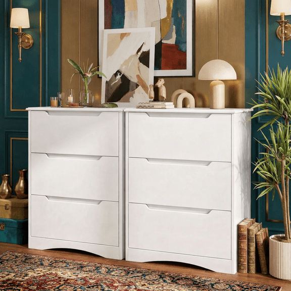 Aiho 37 "H White Dresser for Bedroom, 5 Drawer Dresser with Cutout Handles - White