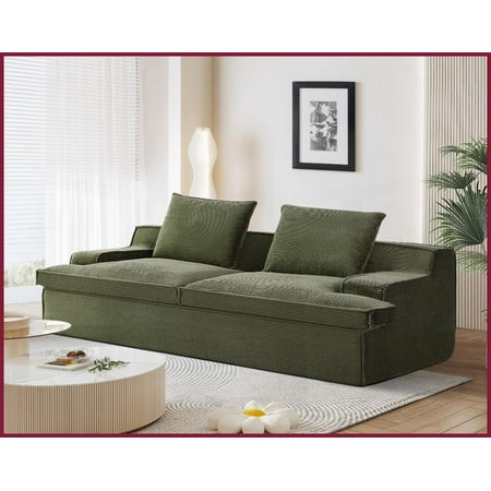 Modern Corduroy 4-Seater Sofa, 90 Inch Wide Ergonomic Full Foam Couch for Living Room, No Assembly Required, Green