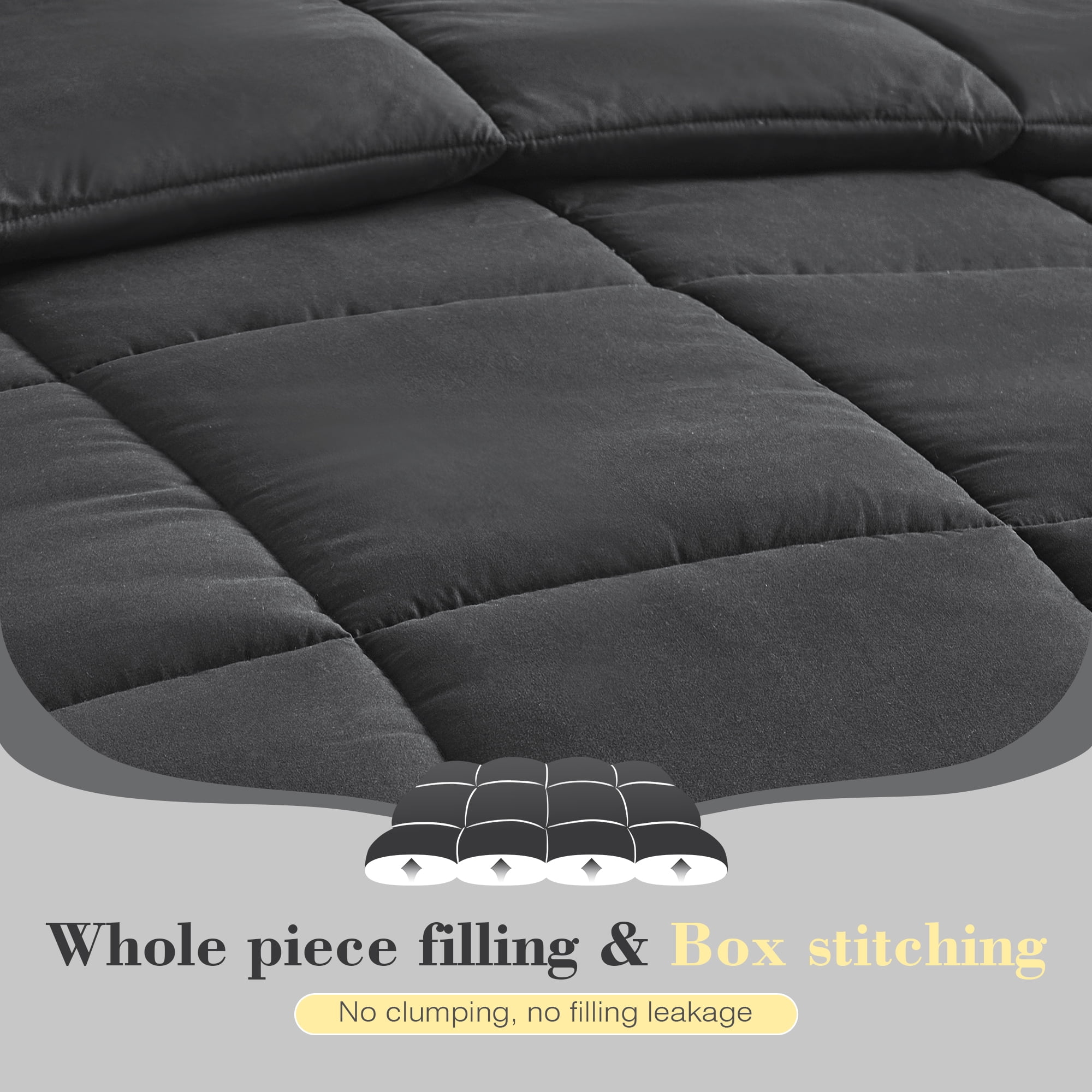 Mosluna Queen Size Comforter Sets, 3 Piece Soft Quilted Bedding Sets, All-Season Down Alternative Comforter with 2 Pillow Shams, Dark Gray