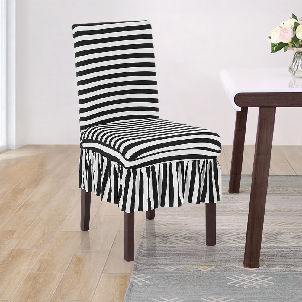 Pleated Black White Stripes Ruffled Stretch Removable Washable Dining Chair Cover Classic Stripe Spandex Seats Slipcover For Wedding Party Hotel Dining Room Ceremony Walmart Com Walmart Com
