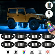 RGB LED Rock Lights 8 Pods Multicolor Neon LED Light Kit with Bluetooth Control &Timing & Flashing &Music Mode for UTV