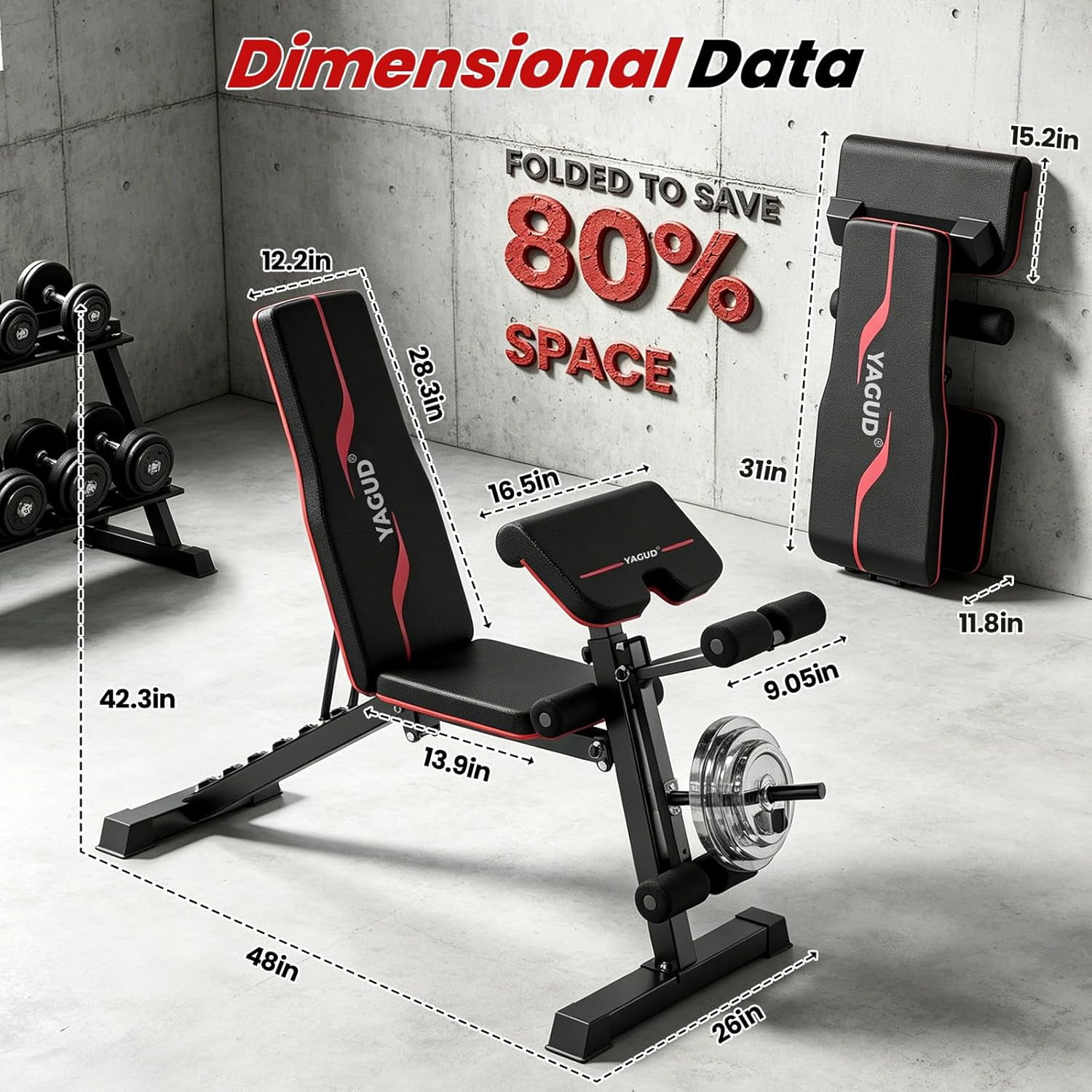 Weight Bench Press, Adjustable Workout Benches for Home Gym Dumbbell Exercise, 880 LB Stable Incline Decline Bench for Full Body Workout, 2 Sec Fast Folding Strength Training Sit up Bench