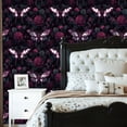 thumbnail image 2 of Peel and Stick Wallpaper Moth Rose Gothic Floral Dark Botanical Black Magenta Wall Mural 23.6in x 9.8ft Self Adhesive Removable Wall Paper Renter Friendly Wallpaper for Nursery Bedroom Cabinets, 2 of 8