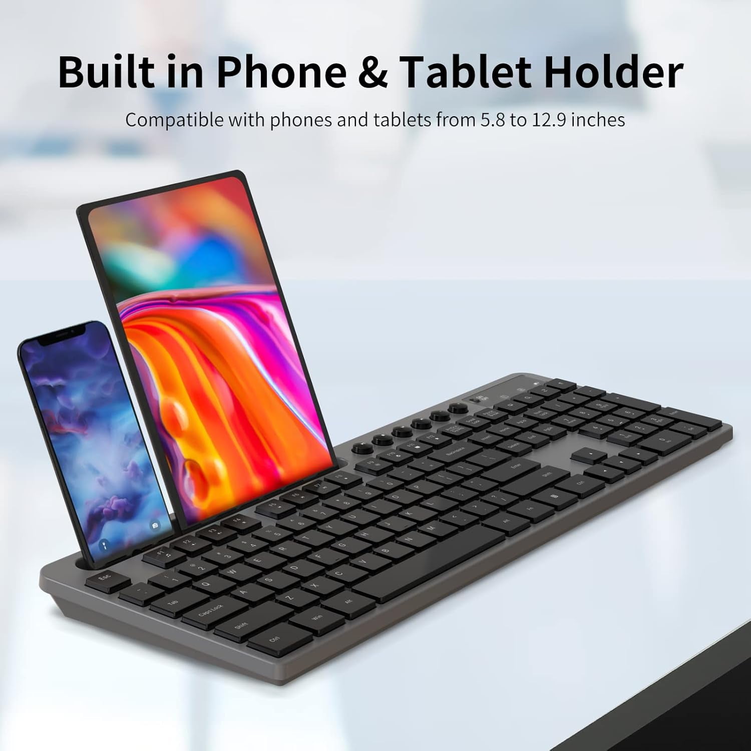 Marvo 2.4G Wireless Keyboard and Mouse Combo, Low Profile, Fluid Precise, Quiet, Tablet Holder,Gray