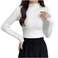 thumbnail image 3 of QATAINLAV Mock Neck Long Sleeve Shirts for Woman Solid Color Casual Pullover Sweater Ribbed Knit Cute Slim Fit Tops White, 3 of 7